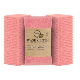 Softolle 100% Cotton Ring Spun Wash Cloths – Bulk Pack of Washcloths – 12x12 Inches – Wash Cloth for Face, Highly Absorbent, Soft and Face Towels (Pink, 60 Pack)