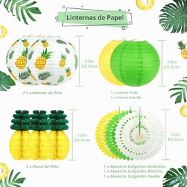 Kesote Kit de 10 piezas Adornos para Decoración de Jardín Panal de Piña Pompones para Fiestas Cumpleaños Hawaiana Verano
