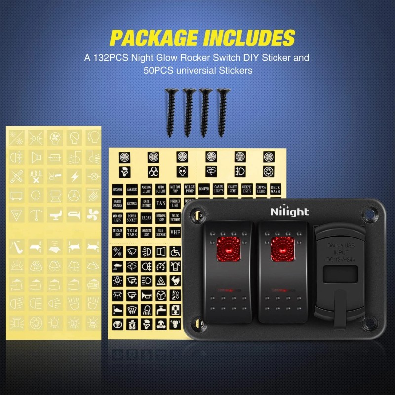 Nilight 2 Gang Rocker Switch Box 12V SPST ON Off