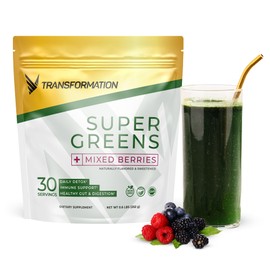 Transformation Super Greens Superfood Green Juice Powder - Immune & Energy Support | Natural Ingredients | Detoxifying & Alkalizing Minerals - Spirulina, Chlorella, Wheatgrass, Spinach, Alfalfa