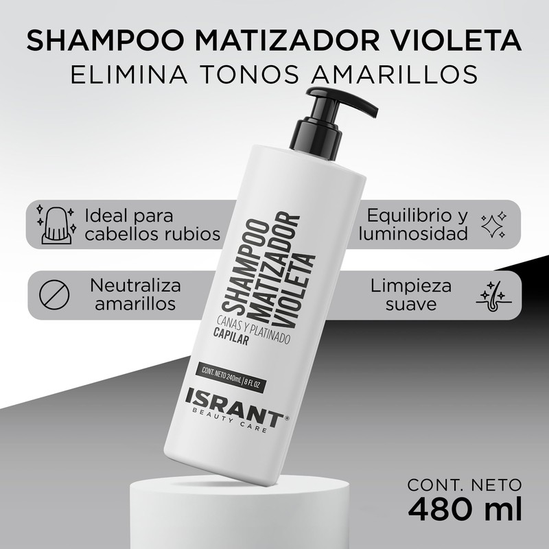 ISRANT | Shampoo Matizador Morado para Cabello Rubios y Mechas
