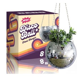 DADO Disco Ball Planter - Disco Planter for Indoor Plants- Disco Ball Plant Hanger - Unique Plant pots - Boho Disco Ball Hanging Planter - Planters for Indoor Plants (Silver, 8")