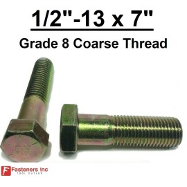 Fasteners Inc. 1/2-13 x 7" (PT) Hex Bolt Yellow Zinc Plated Grade 8 Cap Screw Coarse Thread - 90
