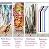48 Pack Bent Glass Straws for Smoothies, Reusable Straws Glass