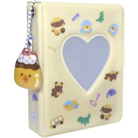 GGAUBAIFI 3 Inch Mini Photocard Album Kpop Photocard Binder, Catcan Photo Card Holder Book 40 Pockets with Pendant, Love Heart Hollow Out Photocard Binder for Collecting Picture, Yellow Chick