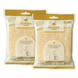 Relax by T.taio Esponja Exfoliante Corporal - Pack de 2 Piezas, Textura Firme para Exfoliaci?n Profunda, Reversible, Dise?o Higi?nico con List?n, Crue