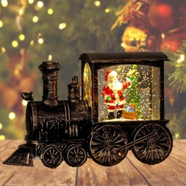 Christmas Lantern Snow Globe, Christmas Decoration Vintage Lighted Train Christmas Water Glittering Snowing Globe Night Light Santa Claus Christmas Train for Xmas Ornaments Gift