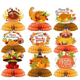 9 PCS Happy Thanksgiving 3D Honeycomb Happy Fall Party Favors Table Decorations Fall Friendsgiving Turkey Pumpkin Party Autumn Centerpiece for Table Funny Theme for Kids (Thanksgiving 2)