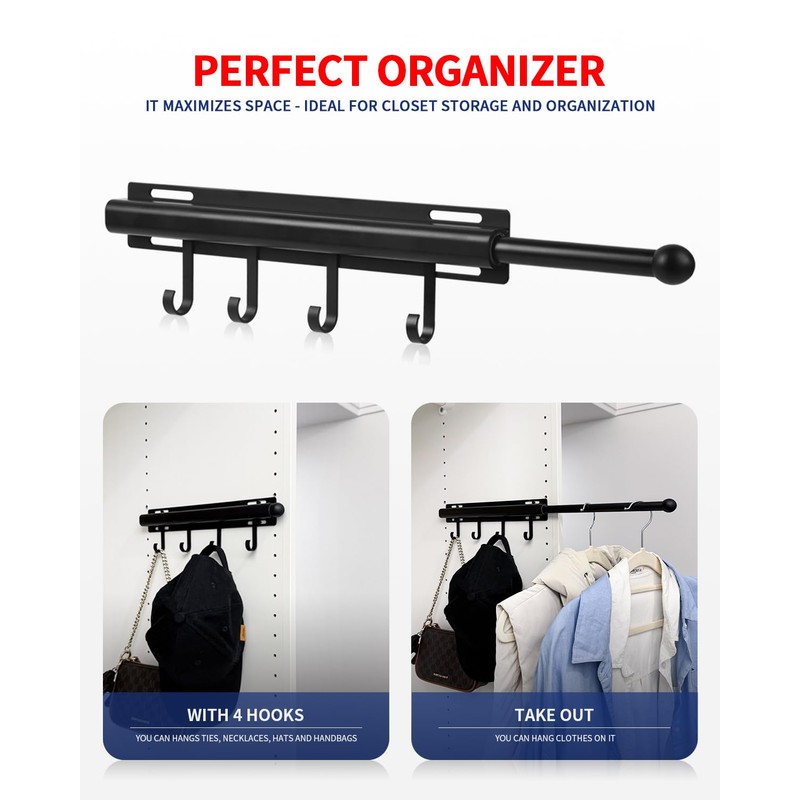 BaiNong 12 inch Valet Rod for Closets Pull Out Closet