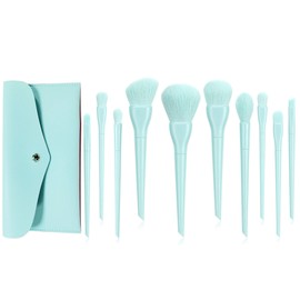 Maquillali Brochas de Candy Color, 10 Piezas con Estuche, Fibras Naturales y Mango ABS (Agua Mint)