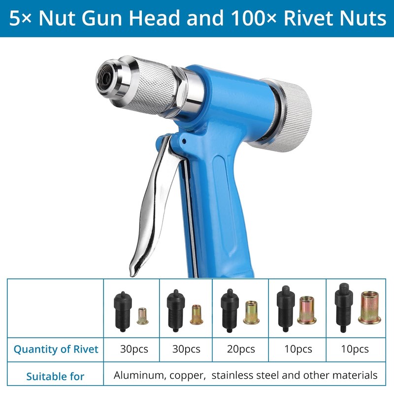 AUTOUTLET Heavy Duty Pneumatic Rivet Nut Gun with 100PCS Rivet
