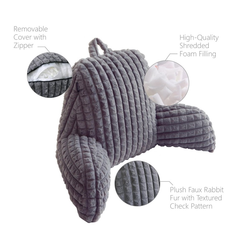 Volple Faux Rabbit Fur Reading Pillow with Arms,Removable Cover, Adjustable