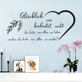ANHUIB Happy Quotes Wall Sticker, Wall Sticker Quotes Inspirational Black, Wall Sticker Sayings Quotes Happy, Inspirational Wall Stickers for Living Room Bedroom Wall Decoration, Wall Sticker with