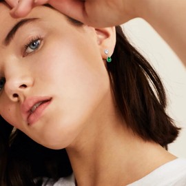 ChicSilver 925 Sterling Silver Double Pear Shape Cubic Zirconia Earrings Studs Birthstone Ear Jacket Front Back Ear Cuffs Stud Earrings