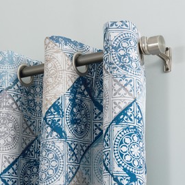 Sun Zero Reardon Global Medallion Print Energy Efficient Grommet Curtain Panel, 54" x 63", Indigo