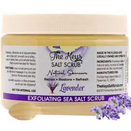 The Keys Salt Scrub -Sea Salt Scrub - Exfoliating Body Scrub with Wooden Spoon - Moisturizing Exfoliator for Hands, Foot, Bath, (12 Ounce (Pack of 1), Lavender)