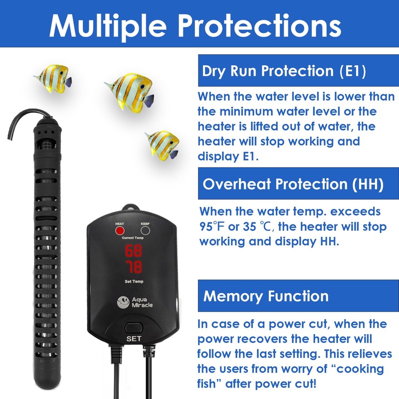 AquaMiracle Aquarium Heater Fish Tank Heater 300W with Dry-Run/Overheating Protection