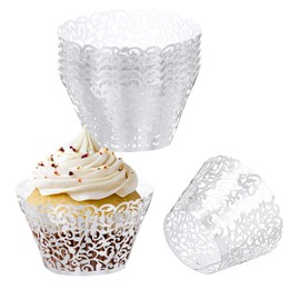 PATIKIL Cupcake Wrappers Paper, 50 Pack Baking Cups Standard Vine Decoration for Anniversary Birthday Weddings and Parties, Reflective Silver