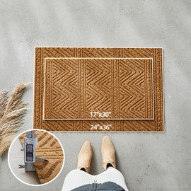 Front Door Mat Indoor Outside Entrance, Heavy Duty Dirt Trapper Coir Doormat with Non Slip Backing Entryway Rug for Front Back Door, 24x36, Brown