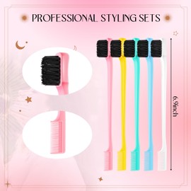 Baderke 5 Pcs Edge Brush Edge Control Brush Hair Edge Control Brush Hair Comb Set Hair Brush Double Sided Edge Control for Woman Hair Styling Edge Back Brushing, Colorful