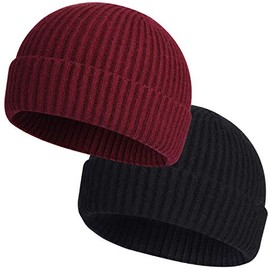 2pcs Swag Wool Fisherman Beanies for Men, Knit Short Watch Cap Winter Warm Hats,B