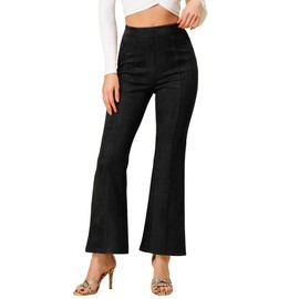 Allegra K Women's Faux Suede Pants Business Casual Wide Legs Bell Bottom Flared Trousers X-Large Black