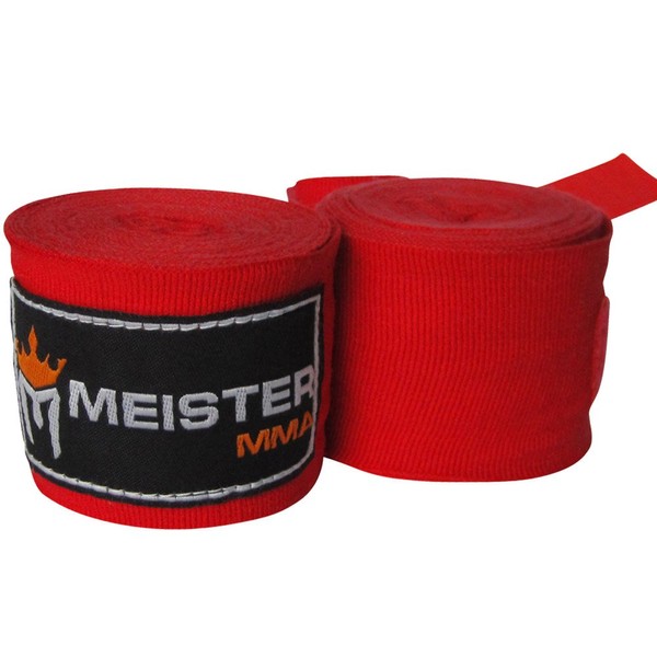 Meister Adult 180" Semi-Elastic Hand Wraps for MMA & Boxing (Pair) - Red