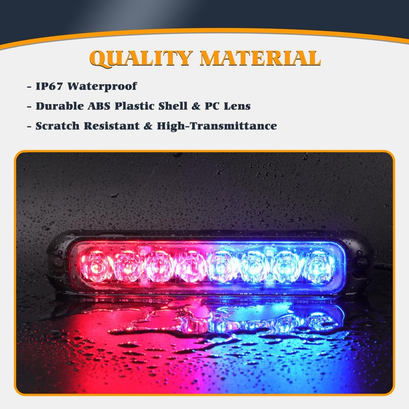 V-SEK 8PCS LED Red Blue Strobe Lights Kit 8-LED 16-LED