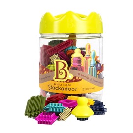 B. toys – Bristle Block – Stackadoos – Sort & Stack STEM Building Blocks Set – 68 Interlocking Blocks – toys For Toddlers, Kids – Storage Jar With Lid – 2+ Years
