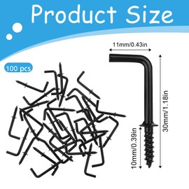 Giantree 100 Pcs Black 3/4 Inch 1 Shape Screw Hooks L Shape Hooks 7 Shape Right Angle Hooks