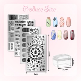 Nail Art Stamping Kit - 4pcs Nail Art Mix Design Stencils Professional Stamper with Silicone Stamper for Beginners Home Salon