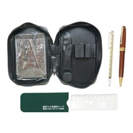 EXPVC-NSR-708W-1455 Zipper Case Imprint Mat with Magnifier Included, Slide Measure Indicator Stick and Wooden Axis Retro Rotating Ballpoint Pen Exercise Set
