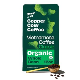 Copper Cow Premium Vietnamese Whole Bean, 12 OZ | Organic Classic Coffee | Dark Roast | Vietnamese Coffee