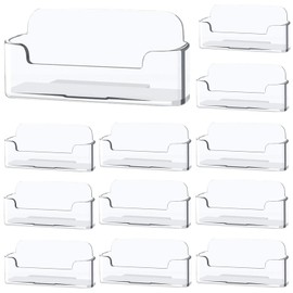 SAHENITEANA Acrylic Business Card Holder Stand, Clear Desktop Business Card Holder Display for Exhibition Office Desktop Countertop, Fits 30-50 Business Cards (Transparent-12 Pack)