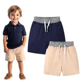 HILEELA ANG - Pantalones cortos de verano de algodón para niña, estilo informal, con cordón ajustable, color blanco, azul, 2401#bluekhaki, 2 Años