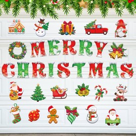 34 Pcs Merry Christmas Garage Door Magnets Decoration Snowman Santa Claus Gnome Candy Car Magnets Sticker Magnetic Holiday Refrigerator Magnets for Xmas Party Supplies Winter House School Decor