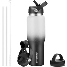 40 oz Insulated Water Bottle with Straw fit in Car Cup Holder(Cold 48 hrs, Hot 24 hrs) Drinking Bottle with Straw Lid, Spout Lid and Flex Cap Leakproof Travel Thermo Mug，White - Black