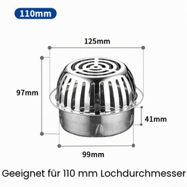 Stainless Steel Anti-Clogging Roof Floor Drain, Gutter K Sewage Filter in Various Sizes, Suitable for Yard Roof Anti-Clogging Floor Drain, 110 mm