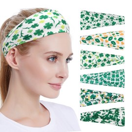 Budsmile 6 Pack St. Patrick's Day Headbands Green Shamrock Hairbands for Women Men No Slip Sweat Wicking Workout Headband for Yoga Running Exercise Hair Accessories Elastic Headwraps Unisex