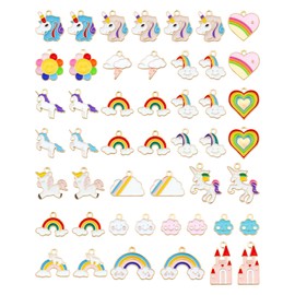 YETOOME 48 Pcs Gold Plated Enamel Unicorn Rainbow Charms Pendant Assorted Unicorn Charm Accessory for DIY Jewelry Making Necklace Bracelet Earring DIY Jewelry Accessories