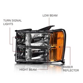 LQI Headlights Assembly Compatible with GMC Sierra 1500 2007-2013/Fit for GMC Sierra 2500HD 3500HD 2007-2014 Headlamps Clear lens Chrome Housing Amber Reflector