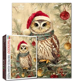 Christmas Animal 1000 Piece Jigsaw Puzzles for Adults Owl Wearring Christmas Hat Painting Jigsaw Puzzle 1000 Winter Wonderland Puzzles 20''x27”inch DIY Craft Puzzle Art Wall Decor Family Challenging