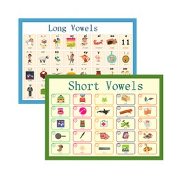 LUGMAZU 2Pcs/Set Classroom Phonics Bulletin Board Sets for Kindergarten | Kids Learning Posters & Wall Charts | Long and Short Vowel Charts for Classroom Decorations,16"x 23.6"