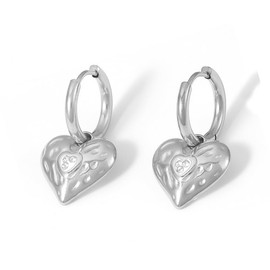 Heart Hoop Earring for Women Rhinestone Huggie Hoops Earrings Love Drop Dangle Earrings 18K Gold Plated Earrings Hypoallergenic Ear Jewelry (Silver)