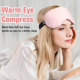 BeHoomi Heated Eye Mask Warm Compress for Eyes, Soothing Weighted Eye Mask for Sleeping, Microwave Moist Heating Pad Hot Compress for Eyes Relaxation, Reusable Sleep Mask for Home, Office (Pink)