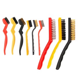 Wire Brush Set Brass Brush Wire Brushes Brass Curved Handle for Cleaning Welding Slag and Rust 3 Pieces per Type (9 Pieces)