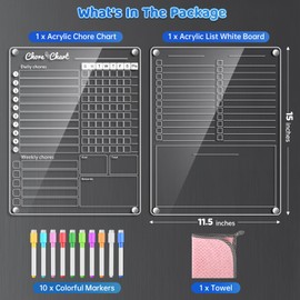 Acrylic Magnetic Chore Chart for Kids,Chores Chart for Fridge Refrigerator,Dry Erase Behavior Chore Chart for Multiple Kids,Responsibility Reward Chart for Kids Teens Adults Family,11.5"x15"(1+1List)
