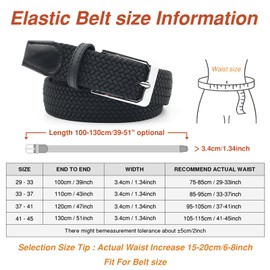 Uoocg Braided Belt Women's Men's Braided Belt Elastic Stretch Belt 3.4 cm Contrast Colours Stretchy Woven for Girls and Boys, black