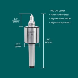 DEEFIINE MT2 Live Tailstock Center for Lathe, Medium Duty Long Nose 60° Triple Bearing High Accuracy 0.0002" Load Capacity 220 LB(Long)