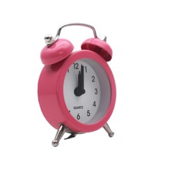 SHISI Mini alarm clock cute cartoon round portable metal clock family travel and exam alarm ticking (Pink)